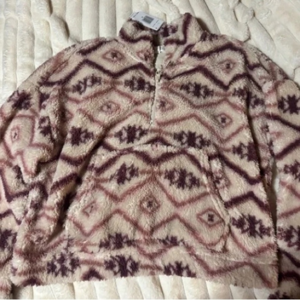 Pink Rose Sherpa Pullover in Cream and Purple